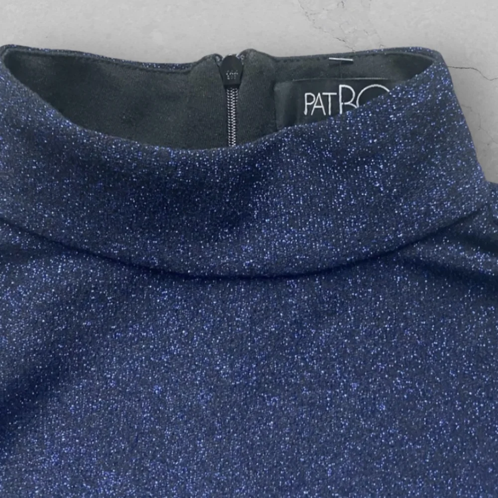 PatBo Metallic Navy Lurex Puff Sleeve Turtleneck Top Holiday Cocktail Party XS